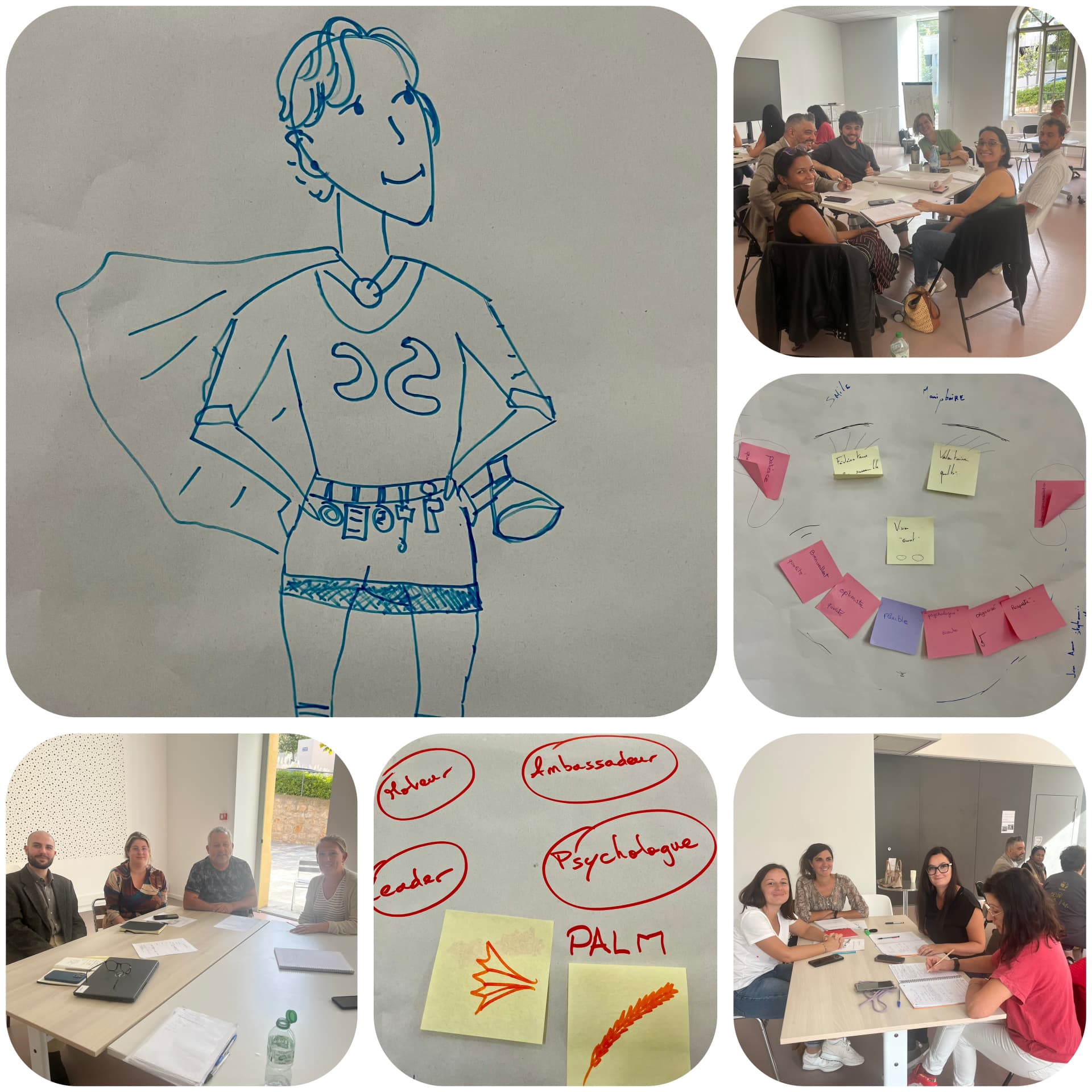 Schéma et dessins illustrant les étapes d'un parcours de projet de service